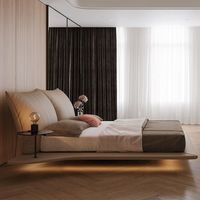 Lit double de luxe minimaliste italien en tissu chenille Motu haut de gamme, design flottant, pour chambre principale, lit de mariage, en pin