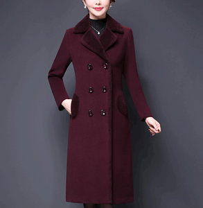 معطف طويل من الصوف بياقة مزدوجة الصدر للنساء معاطف نسائية معاطف شتوية طويلة من الصوف معاطف نسائية - Product Image 4