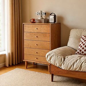 Japanese Style Solid Wood Five Drawer <b>Chest</b> Cherry Wood Nordic Bedroom Furniture <b>Storage</b> Cabinet Living Room Sideboard - Product Image 1