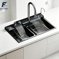 Évier de cuisine intégré numérique 750 mm avec cascade, texture nid d'abeille, à poser, prêt à l'emploi (RTS), EXW, FOB, OEM