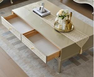 โต๊ะน้ำชาไม้เนื้อแข็งสไตล์อเมริกันและฝรั่งเศส โต๊ะกาแฟหรูหรา โต๊ะวางทีวีสำหรับห้องนั่งเล่นพร้อมที่เก็บของ - Product Image 2