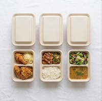 Boîte à lunch rectangulaire en pulpe de canne à sucre biodégradable jetable de 1500 ml, résistante à l'eau, pour aliments profonds