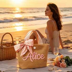 Bolso Tote Cuadrado de Lino y Algodón Tejido a Crochet Personalizado para Mujer, Regalo para Despedida de Soltera, Propuesta de Dama de Honor - Product Image 2