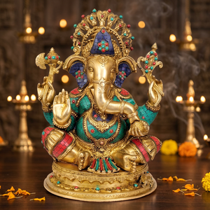 Figura de Ganesha en Latón Chapado en Oro, Ídolo Religioso, Arte de Fundición, Decoración para el Hogar, Coleccionable - Product Image 6