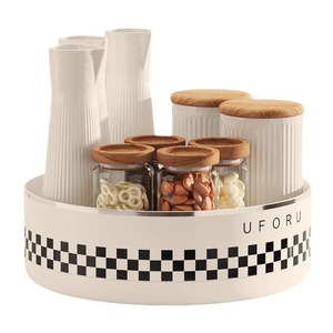 Uforu Rotating Spice Rack Round <b>Plastic</b> Kitchen Countertop Storage <b>Box</b> For Oil Salt Soy Sauce Vinegar Condiments Easy Clean - Product Image 5