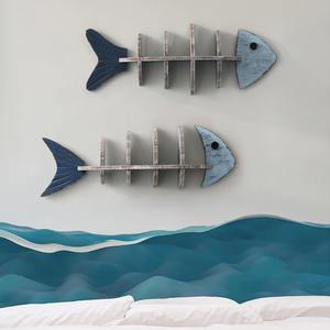 Étagère murale décorative en bois en forme de poisson, support flottant <span class=keywords><strong>pour</strong></span> salon, chambre, intérieur de maison de style côtier, à fixer au mur - Product Image 4
