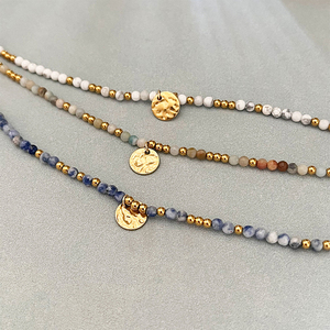 In-Stock Multi-Color Natural Stone Charm <b>Bracelet</b>, Stainless Steel Hammered Disc Jewelry for Mother's Day Promotions - Product Image 2