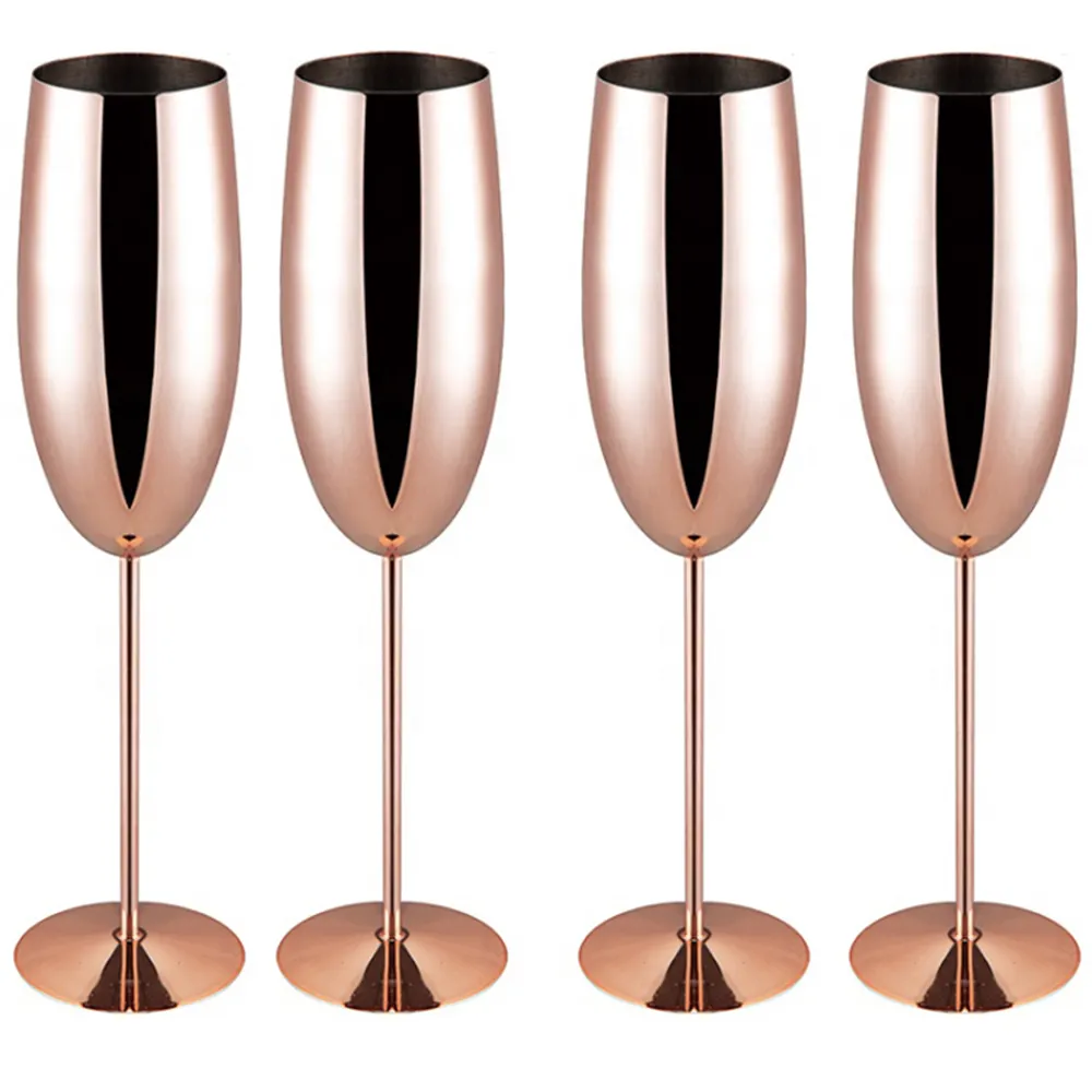 Premium Quality Unbreakable Stemmed Champagne Flutes Stainless Steel Wine Goblets with Handgrip for Parties