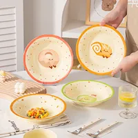 Assiette à fruits en céramique de grande capacité, couleur sous-glaçure créative de haute valeur, motif de dessin animé, va au micro-ondes, vaisselle fraîche et mignonne