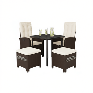 Set da Pranzo da Giardino Regolabile in Rattan PE Marrone a 4 Posti con Poggiapiedi - Product Image 1