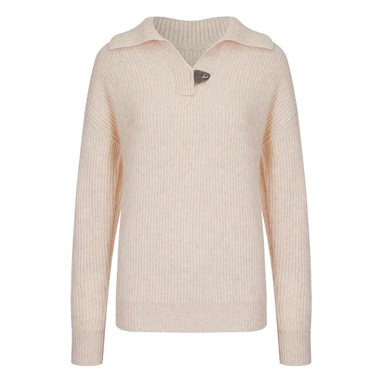 Knitwear manufacturers custom autumn winter V neck long sleeves women cashmere sweater