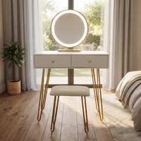 Ensemble coiffeuse moderne rose en bois avec miroir, gain de place, rangement pour petit appartement ou chambre à coucher