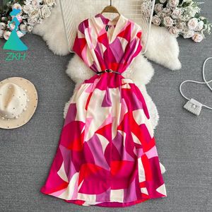 Robes décontractées imprimées à manches courtes et col en V, style bohème, pour les vacances à la plage - Product Image 1