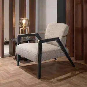 Modern Simple Single Solid Wood Sofa Chair Light Luxury Designer Metal Armchair Hotel Club Chair