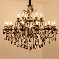 Lustre en cristal gris fumé européen, luminaire suspendu de luxe pour salle à manger, villa, salon, hall d'hôtel