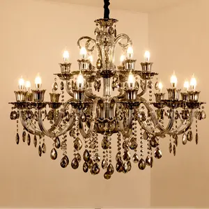 Lampadario di cristallo grigio fumo moderno di fabbrica lampade a sospensione di lusso per Hotel Villa soggiorno appeso luci lampadario di cristallo