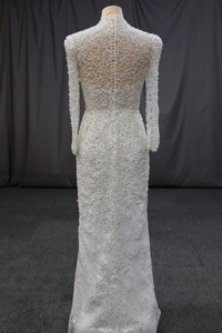 Vestido de <span class=keywords><strong>novia</strong></span> personalizado estilo sirena encaje lentejuelas cuello alto desmontable capilla tren hasta el suelo Robe De Mariage para <span class=keywords><strong>novia</strong></span> - Product Image 4