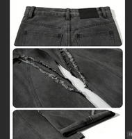 Jean en denim coupe bootcut unisexe, surdimensionné, à franges et patchwork, vintage, taille mi-haute, délavé moyen, ODM, été hiver, style urbain
