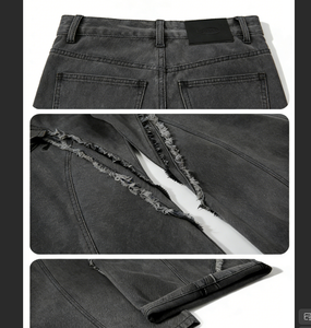Jean en denim coupe bootcut unisexe, surdimensionné, à franges et patchwork, vintage, taille mi-haute, délavé moyen, ODM, été hiver, style urbain - Product Image 6