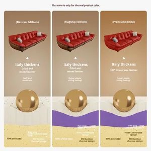 โซฟาหนังสีน้ำตาลโค้งมนสไตล์โมเดิร์น 3 ที่นั่ง รุ่น <span class=keywords><strong>Moop</strong></span> Top หรูหรา พร้อมเบาะรองนั่งนุ่มสบายสำหรับห้องนั่งเล่น - Product Image 4