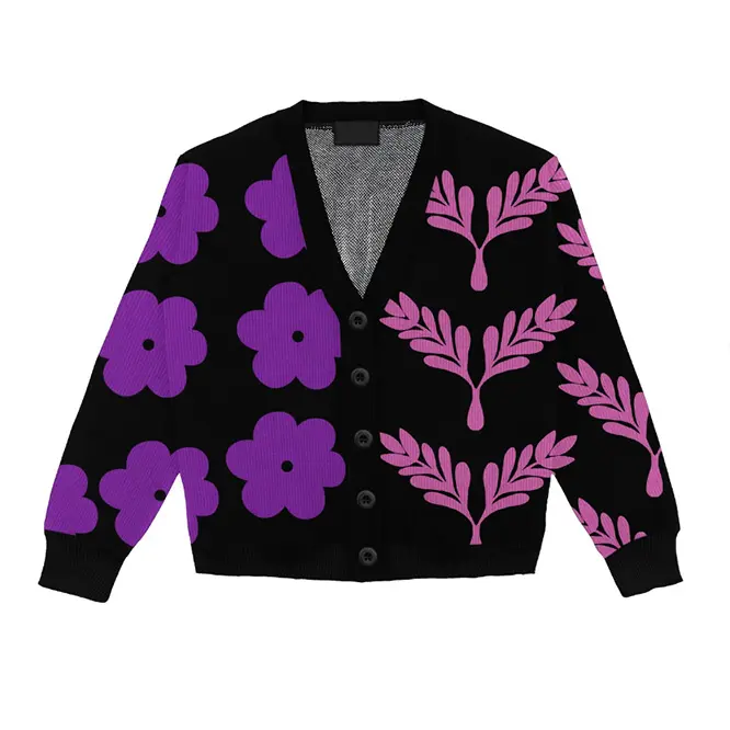 Blusa de malha listrada para mulheres com logotipo personalizado, cardigã de lã com botões e suéteres