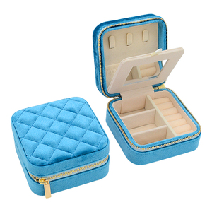 Customized <strong>Stitching</strong> Velvet Rings Earrings Necklace Jewellery Case Travel Make up Mirror Jewelry Organizer Zipper Jewelry <strong>Boxes</strong> - Product Image 2