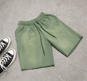 Pantalones Cortos de Algodón French Terry para Hombre, con Cordón Largo, Estilo Vintage, Desgastados, con Gráficos Personalizados, Lavado Ácido - Product Image 2