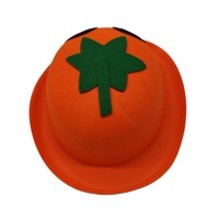 Chapeau de déguisement en feutre orange en forme de citrouille avec feuille verte et visage souriant pour les fêtes d'Halloween et les événements costumés pour enfants