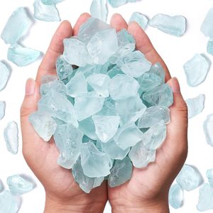 Frosted Aqua Block Filler for Aquascape 1LB Turquoise Vase Fillers Bulk Sea Glass Block for DIY Crafts Beach Weddings