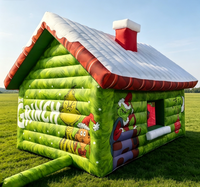 Tente gonflable Grinch verte avec impression numérique intégrale, cabane gonflable Grinch avec porte et fenêtre pour la location événementielle