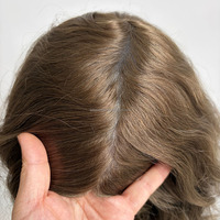 Système de remplacement capillaire à injection en PU à peau fine, brun moyen, avec cheveux humains vierges injectés