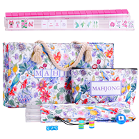 Jeu de Mahjong Américain Rose à Motifs Floraux Entièrement Imprimés, Ensemble Complet de 160 Tuiles en Mélamine avec Sac, Supports et Poussoirs, Cadeau de Fête