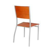 Chaise d'appoint de café avec structure en métal argenté, assise et dossier en contreplaqué à grain de bois, revêtement poudré, sans accoudoirs, pour restaurant, vente en gros