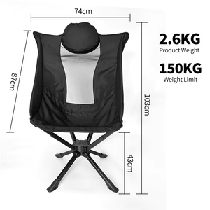 Fauteuil Pliant Pivotant à Dossier Haut pour Camping Extérieur en Alliage d'Aluminium, Design Moderne <span class=keywords><strong>avec</strong></span> <span class=keywords><strong>Porte</strong></span>-<span class=keywords><strong>Gobelet</strong></span> en Silicone et Oreiller pour la Plage - Product Image 6