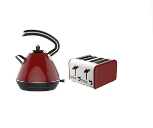 Office Home Use Edelstahl Elektro 1,7 l roter Wasserkocher und 4 Scheiben Sandwich Brot Toaster Set