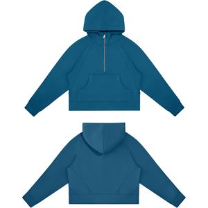 FOXA Sweat à capuche pour femme, demi-zip, manches longues, en polaire, coupe courte, avec poches et trous pour les pouces - Product Image 4
