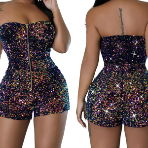 Combinaison-short décontractée 2026 pour femme avec fermeture éclair avant et haut <span class=keywords><strong>bandeau</strong></span> tube - Product Image 1