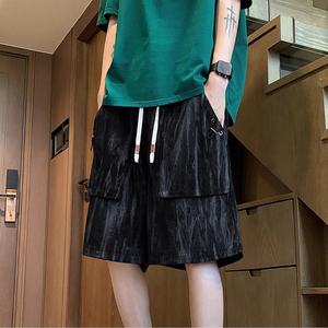 Shorts cargo d'été pour hommes 100% polyester Pantalons de sport décontractés Taille élastique Taille mi-haute Motif uni Tissage tricoté - Product Image 5