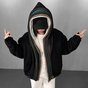 El 2025 Otoño/Invierno nuevo polar BOXY corto y ancho doble botonadura cremallera bordado sudaderas con capucha personalizadas - Product Image 1