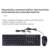 Clavier de bureau professionnel à membrane, 104 touches, filaire, tout noir, combo clavier et souris USB