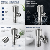Robinet d'arrêt d'angle en acier inoxydable G1/2 avec poignée moletée 113 mm, finition brossée, pour salle de bain, OEM