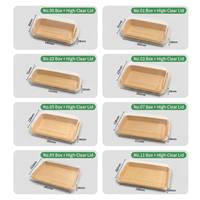 Barquette à sushi en papier kraft écologique avec couvercle transparent, boîte jetable de qualité alimentaire pour sushi, dessert, salade, à emporter, impression offset