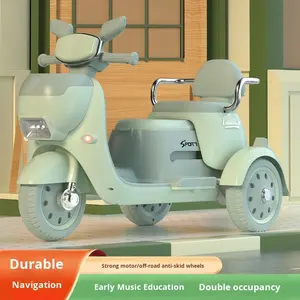 Motocicleta eléctrica de doble asiento para niños, triciclo, coche de juguete de plástico alimentado por batería, Control remoto para niños, niñas y bebés - Product Image 2