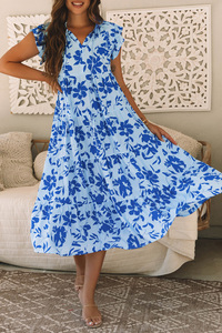 Shewin 2025 New Summer <strong>Maxi</strong> <strong>Dress</strong> <strong>Women</strong> Elegant Boho Chic Floral Print Short Sleeve V-neck Breathable Spring Casual Outfit