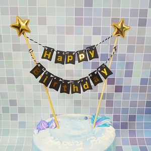<span class=keywords><strong>Guirlande</strong></span> à décoration de gâteau d'anniversaire, drapeaux de fanions faits à la main avec pôle en bois et Roses ivoire - Product Image 4