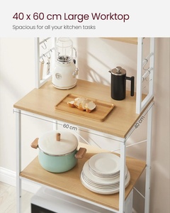 Étagère de rangement pour cuisine et garde-manger, support de rangement pour comptoir de bar <span class=keywords><strong>à</strong></span> <span class=keywords><strong>café</strong></span>, étagère pour four <span class=keywords><strong>à</strong></span> micro-ondes avec 6 crochets, en acier allié et bois d'ingénierie - Product Image 6