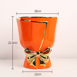 Jarrón de cerámica con borde dorado, pajarita de escritorio, porcelana, flor húmeda, planta, jarrón preservado, decoración de jardín, contenedor interior para el hogar - Product Image 3