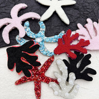 Applique en tissu décorative artisanale en forme d'étoile de mer et de corail, ornée de perles et de paillettes, à coudre pour vêtements, chapeaux, sacs et vêtements d'extérieur DIY