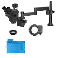 Microscope stéréo universel à bras articulé métallique 7-50X pour réparation mobile et PCB, microscopio trinoculaire avec support en caoutchouc