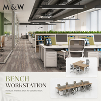 Système de poste de travail M&W, poste de travail en banc, bureau de travail en cluster, espace de collaboration d'équipe, solution de mobilier pour salle de réunion